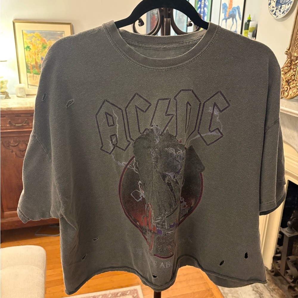 AC/DC Charcoal Distressed Crop Graphic Tee